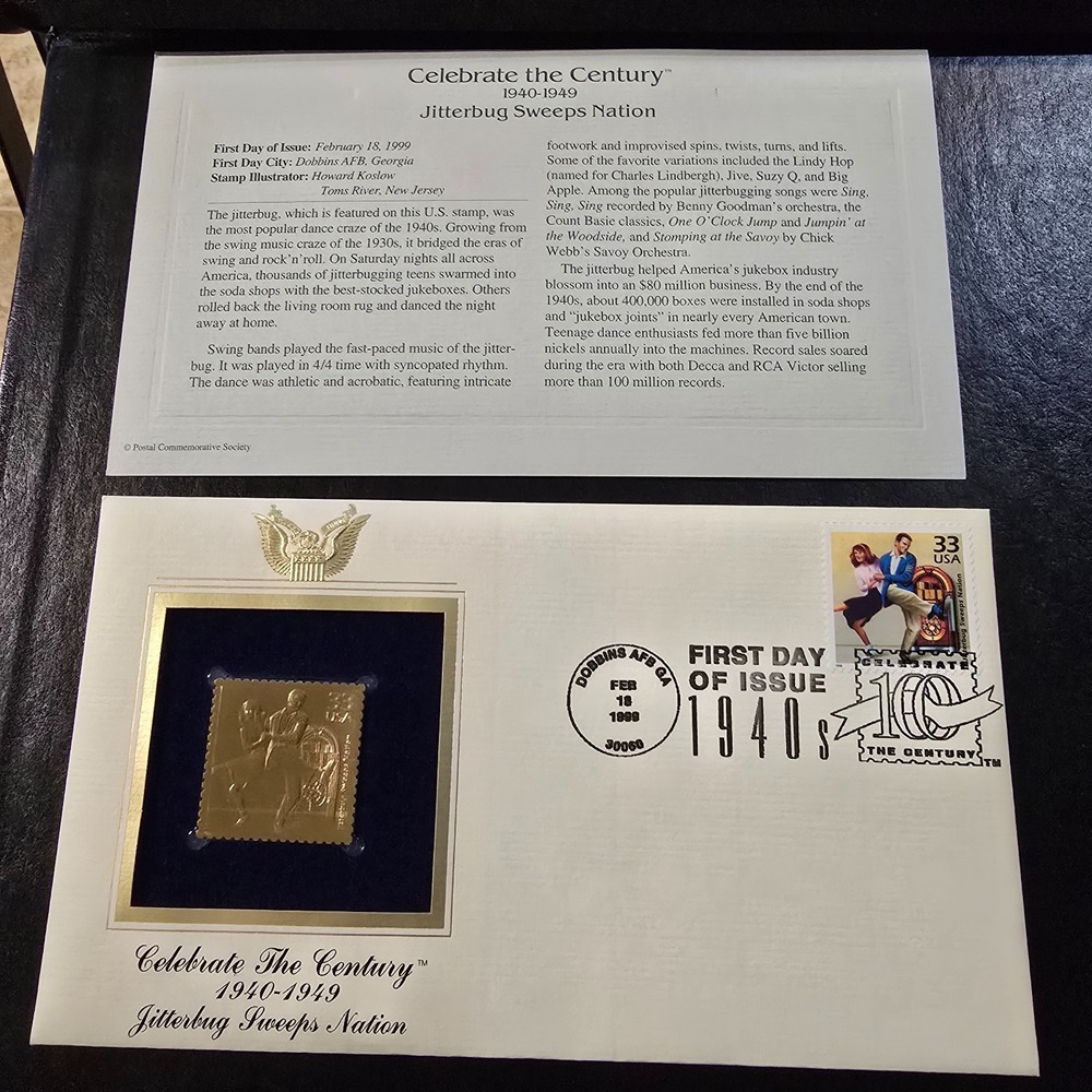 Celebrate The Century "Jitterbug Sweeps Nation" 1940-1949 Gold Replica Stamps